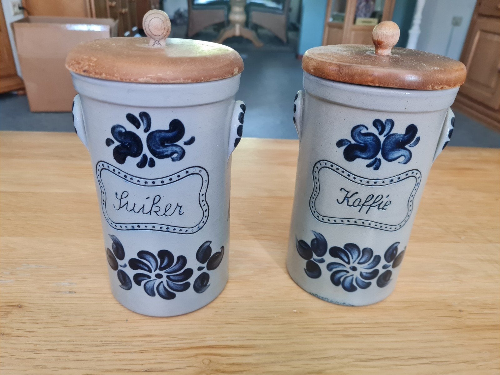 Vintage Aardewerk Voorraadpotten - Koffie & Suiker, Ophalen of Verzenden