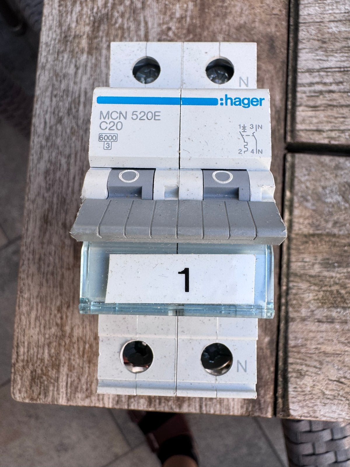Hager MCN 520E C20 Installatieautomaat (6 stuks), Ophalen of Verzenden, Gebruikt, Hager, Installatieautomaat