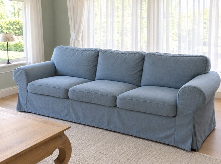 IKEA Ektorp 3-zitsbank - Lichtblauw, Ophalen, Gebruikt, Driepersoons, 75 tot 100 cm
