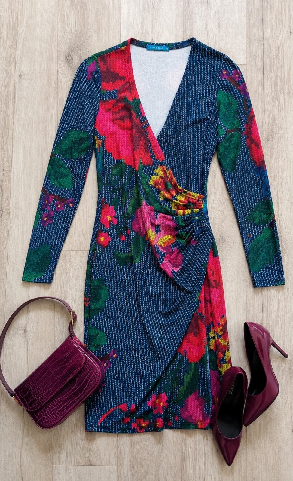 Lien & Giel Blauwe Jurk met Bloemenprint Maat XS, Zo goed als nieuw, Maat 34 (XS) of kleiner, Verzenden, Blauw