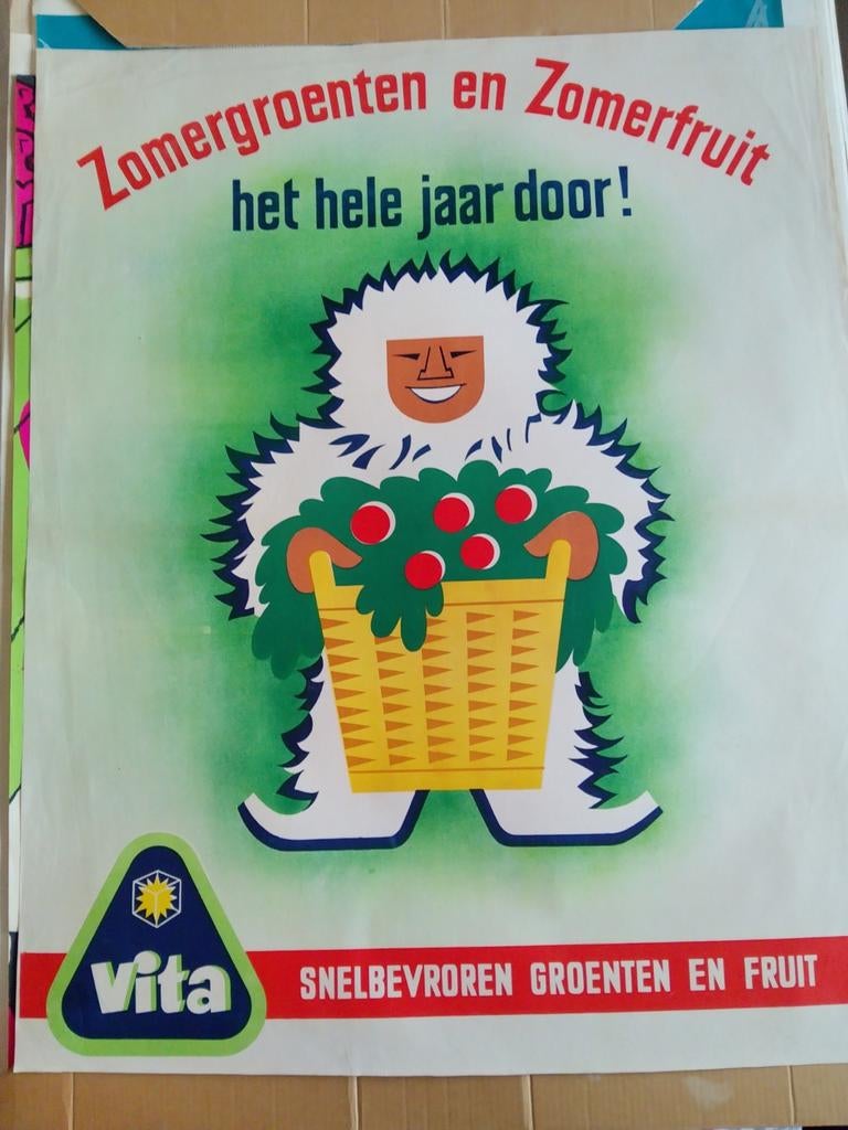 Vintage Vita Snelbevroren Groenten en Fruit Poster, Ophalen of Verzenden, A1 t/m A3, Reclame, Rechthoekig Staand