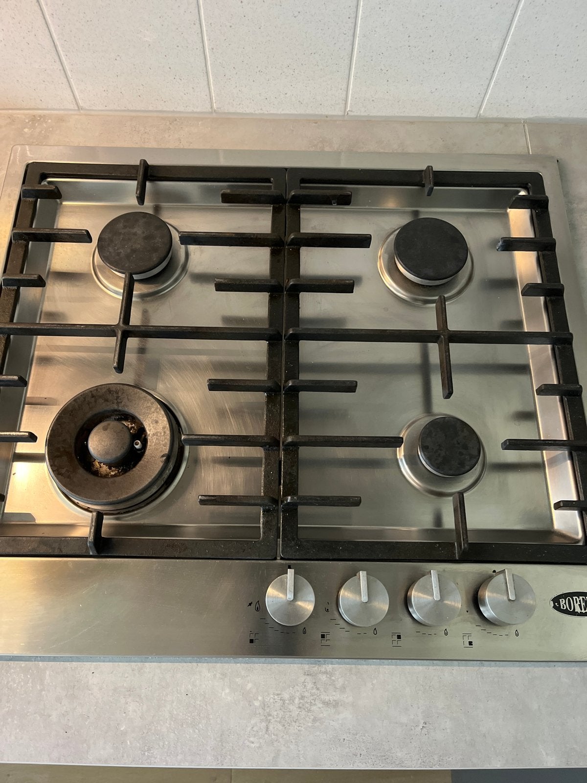 Boretti inbouw gaskookplaat met 4 pitten en wokbrander, Witgoed en Apparatuur, Kookplaten, Gebruikt, Inbouw, Gas, 4 kookzones