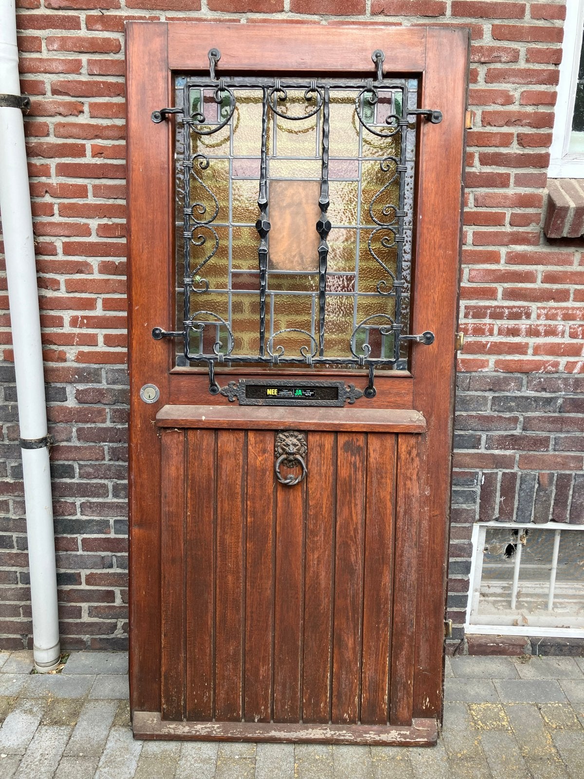 Authentieke Jaren '30 Voordeur met Glas-in-lood en Smeedwerk, Ophalen, Gebruikt, 80 tot 100 cm, Buitendeur