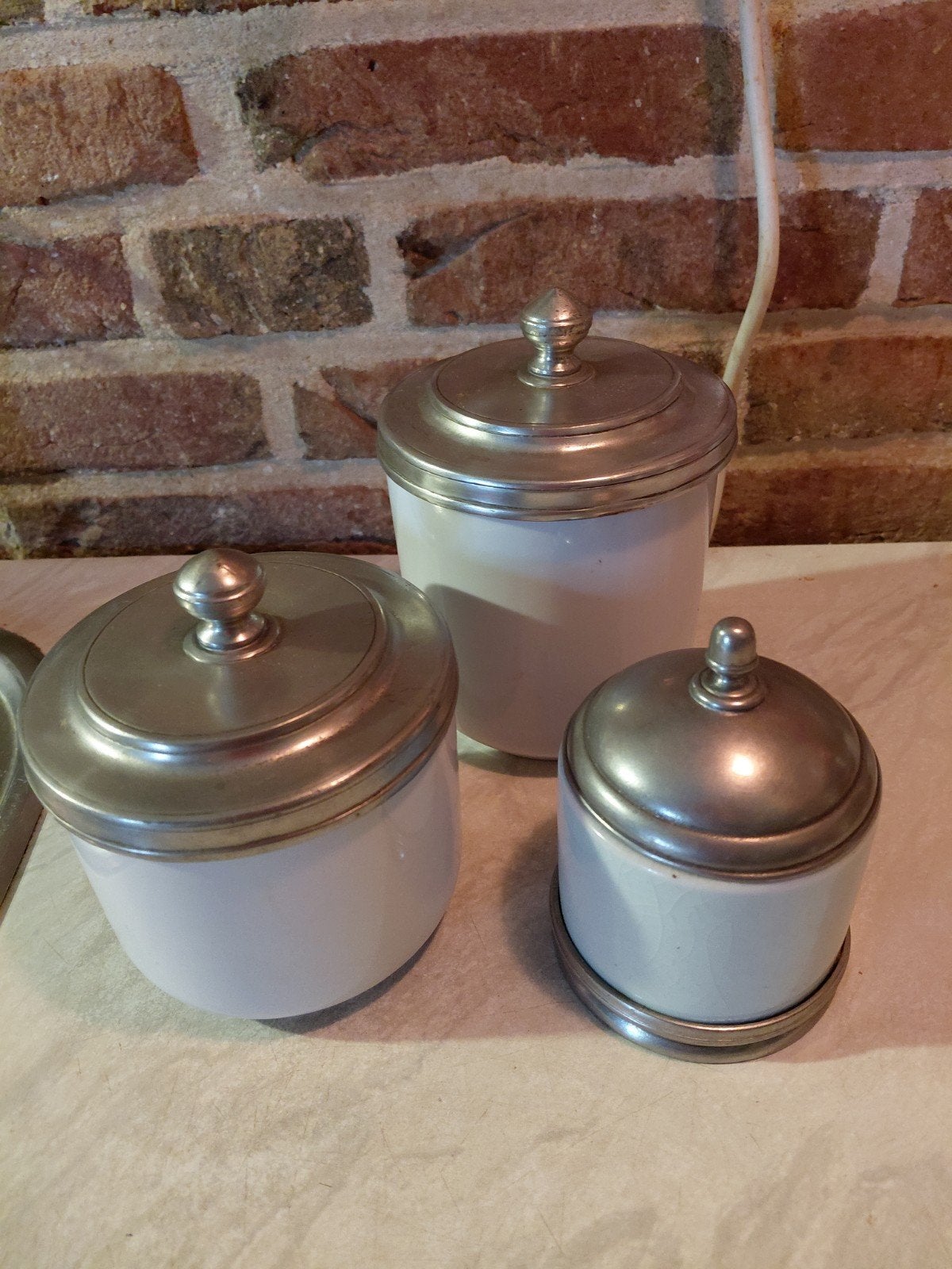 Set van 3 vintage voorraadpotten met tinnen deksels, Ophalen of Verzenden