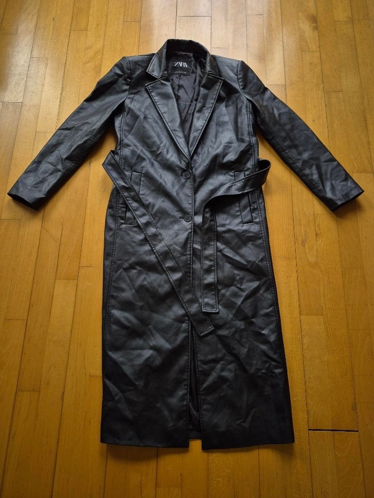 kunstleren lange jas (ZARA), Ophalen of Verzenden, Maat 36 (S), Gedragen, Zara