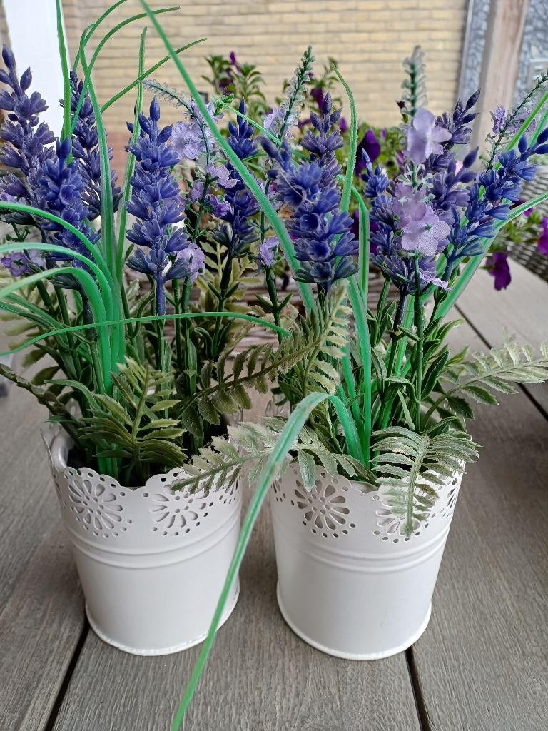 Set van diverse bloempotjes en kunstplantjes, Ophalen of Verzenden, Gebruikt