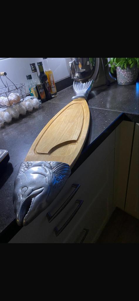 Houten serveer visplank 90 CM, Gebruikt, Hout, Snij-/serveerplank, Ophalen of Verzenden