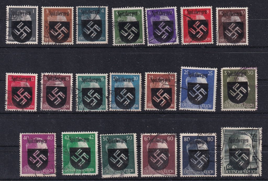 X99) 1944 WO2 Duitse bez Spitzbergen 1/80 pf opdruk geen gar, Ophalen of Verzenden, Duitse Keizerrijk, Gestempeld