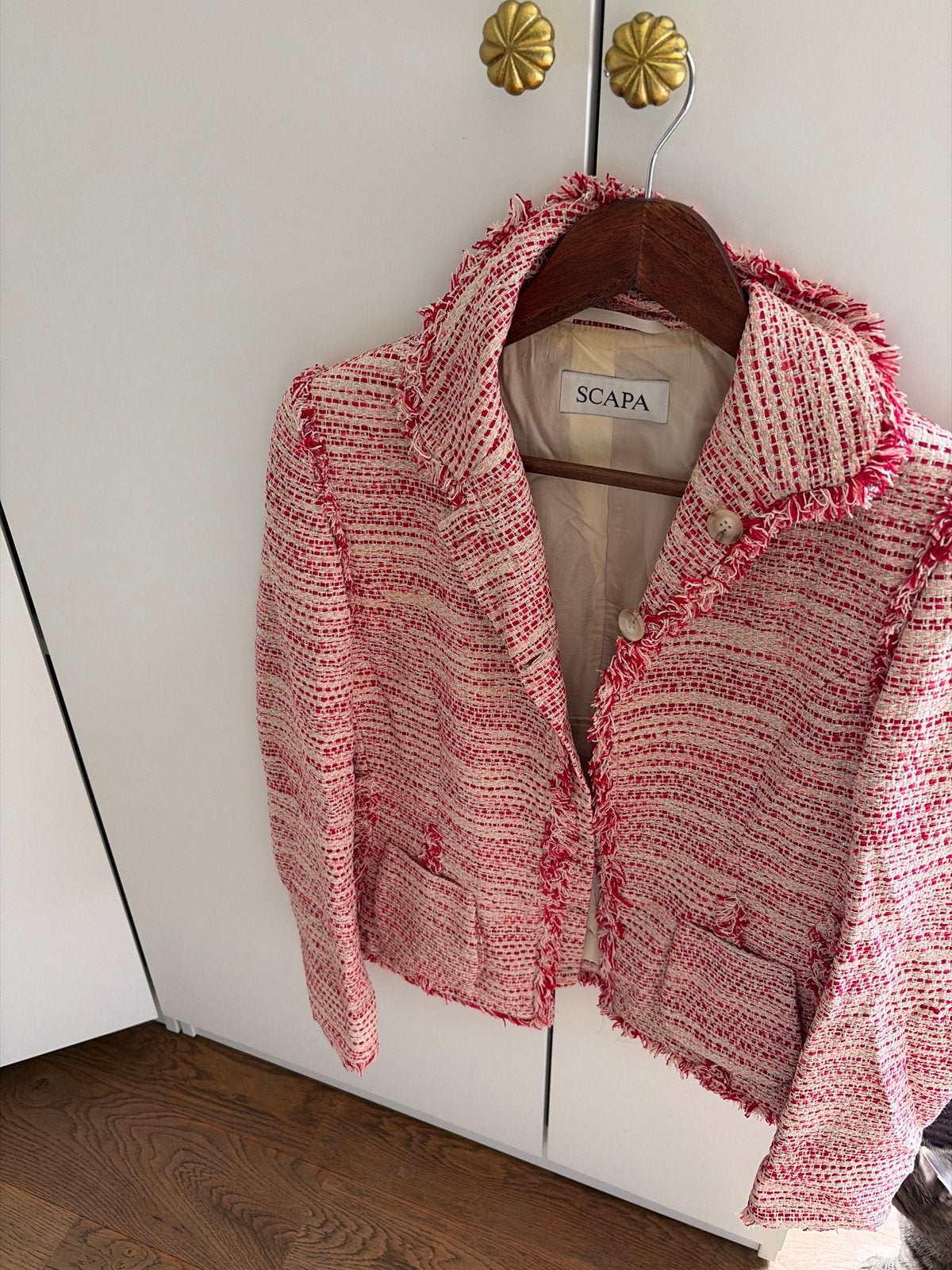 Scapa Tweed Jasje Rood/Crème, Kleding | Dames, Jassen | Zomer, Gedragen, Maat 38/40 (M), Rood, Verzenden