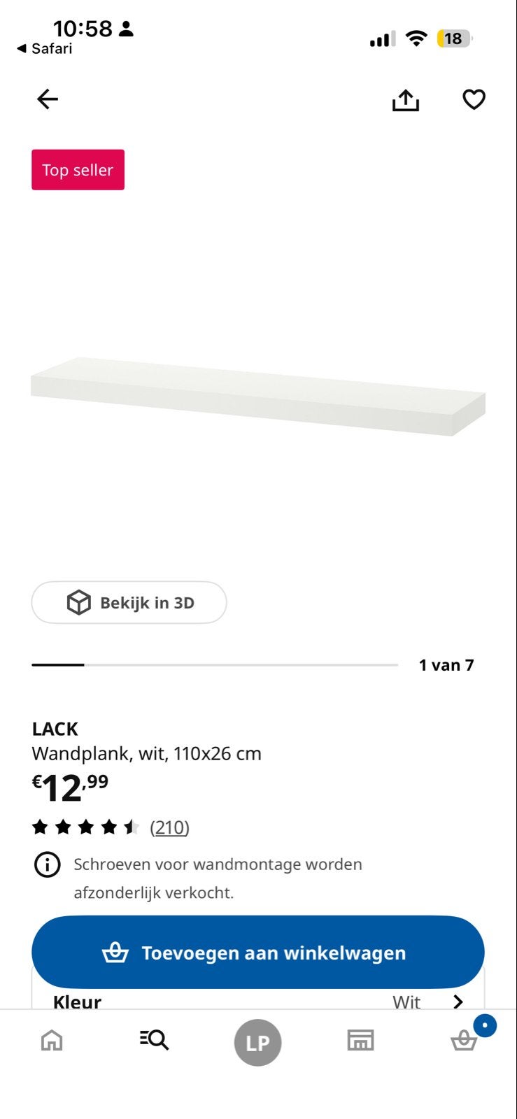 IKEA LACK WANDPLANK 110 cm, Ophalen, Gebruikt