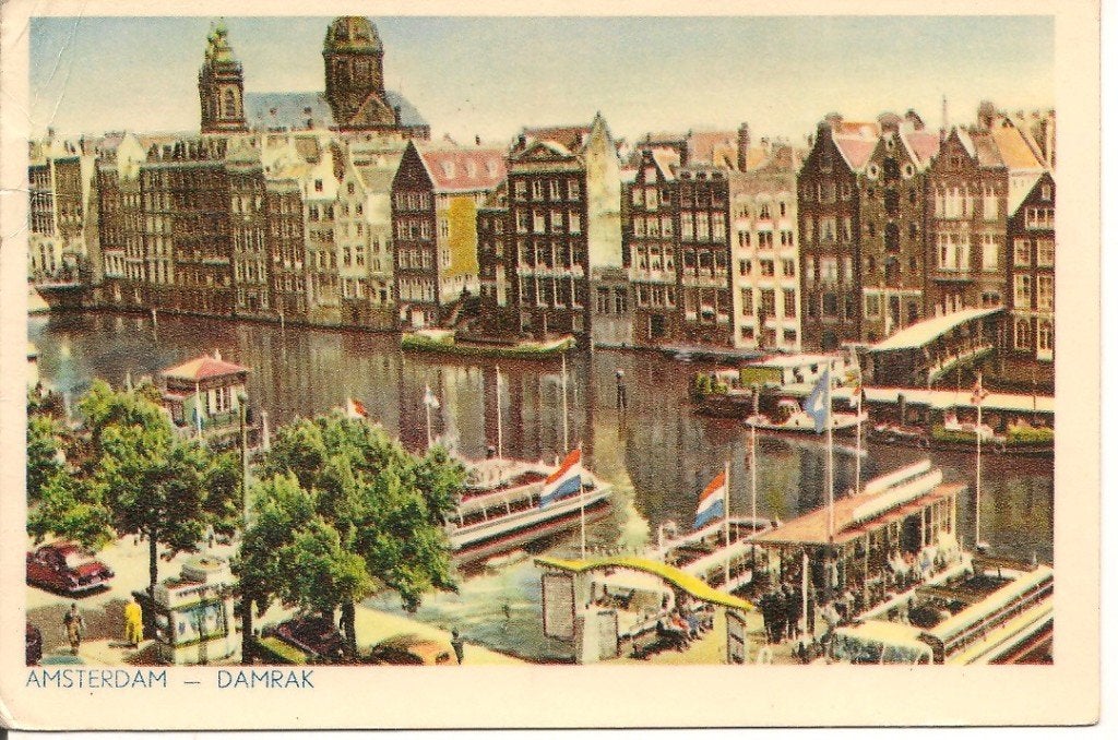 Oude ansichtkaart Amsterdam - Damrak (1955), Ophalen of Verzenden, 1940 tot 1960, Gelopen, Noord-Holland