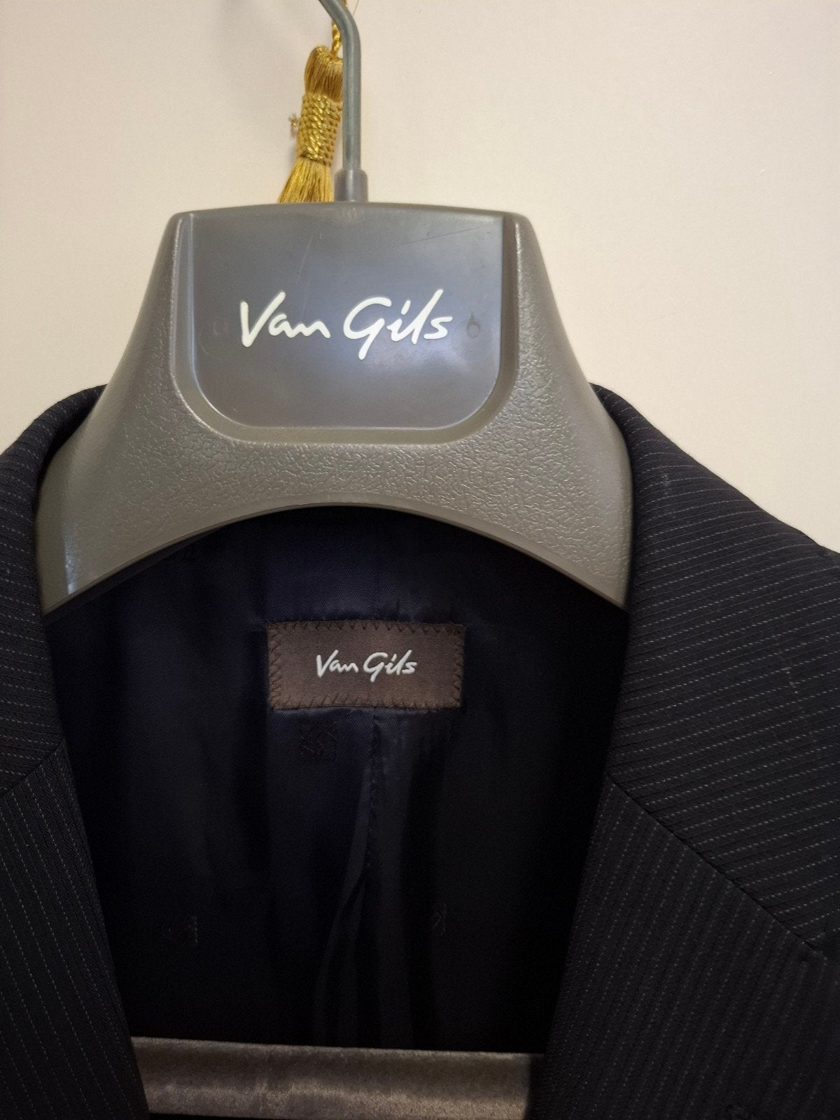 Van Gils Colbert - Donkerblauw met subtiele streep, Maat 52/54 (L), Blauw, Zo goed als nieuw, Van Gils