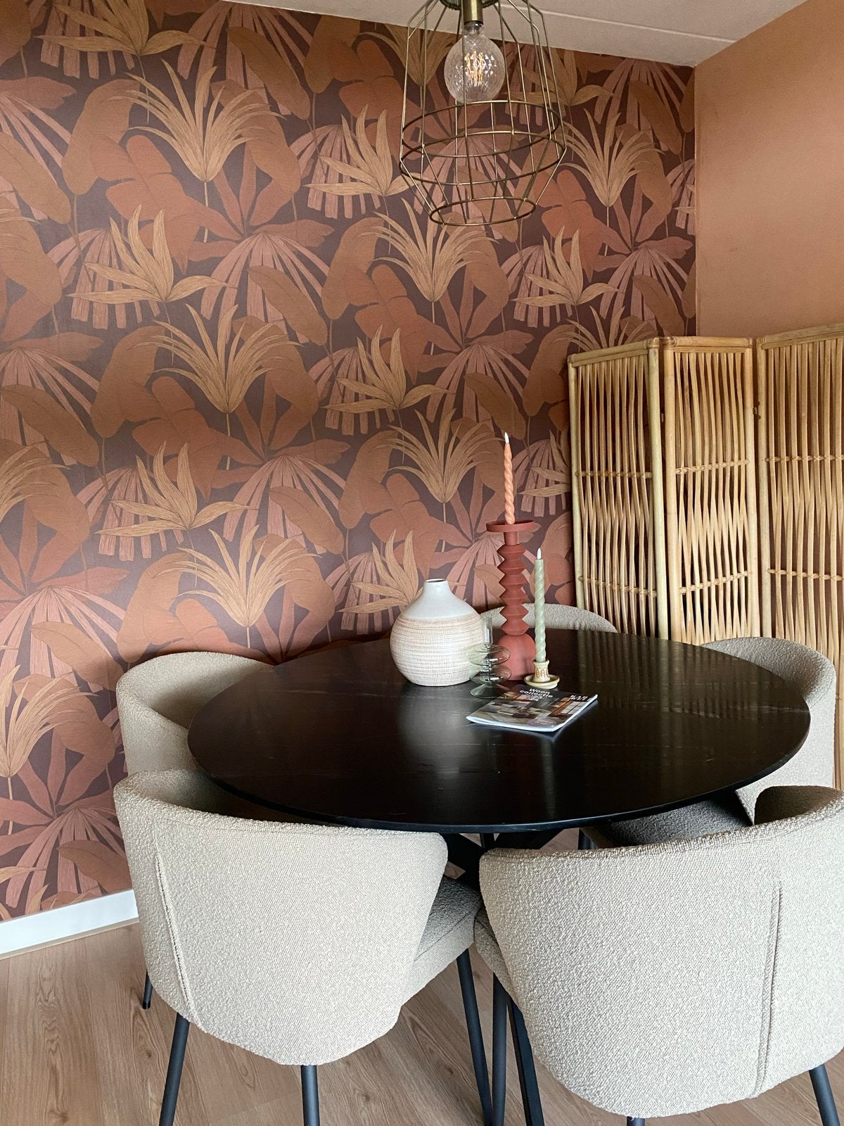 Zwarte marmeren eettafel met kruispoot - Ø 130 cm, Ophalen, Overige materialen, Gebruikt, 100 tot 150 cm