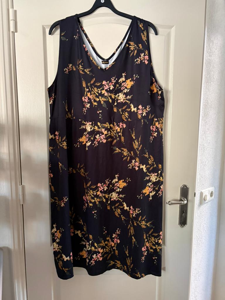 Jurk/tuniek 56/58 Kelly Felder alijn zwart/geel/oranje., Kleding | Dames, Grote Maten, Ophalen of Verzenden, Nieuw, Zwart, Jurk