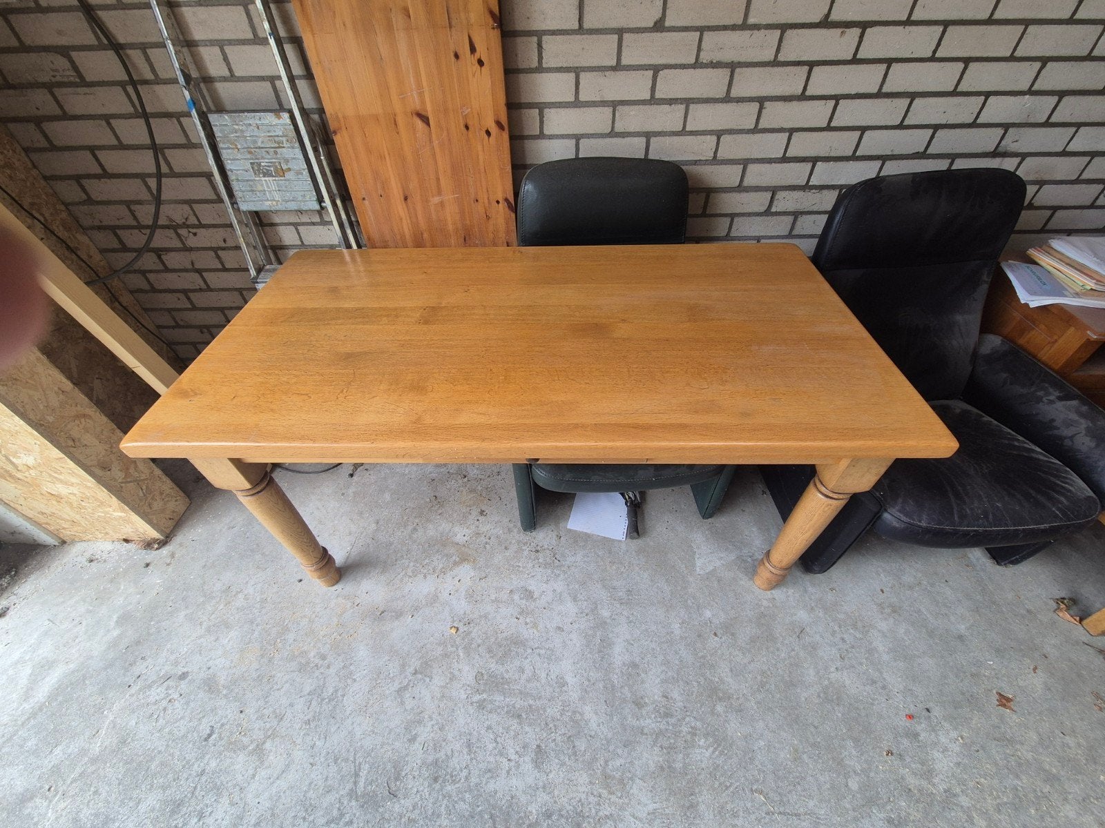 Massief eikenhouten 160x85 eettafel met lade, Ophalen, Gebruikt, Eikenhout, 50 tot 100 cm