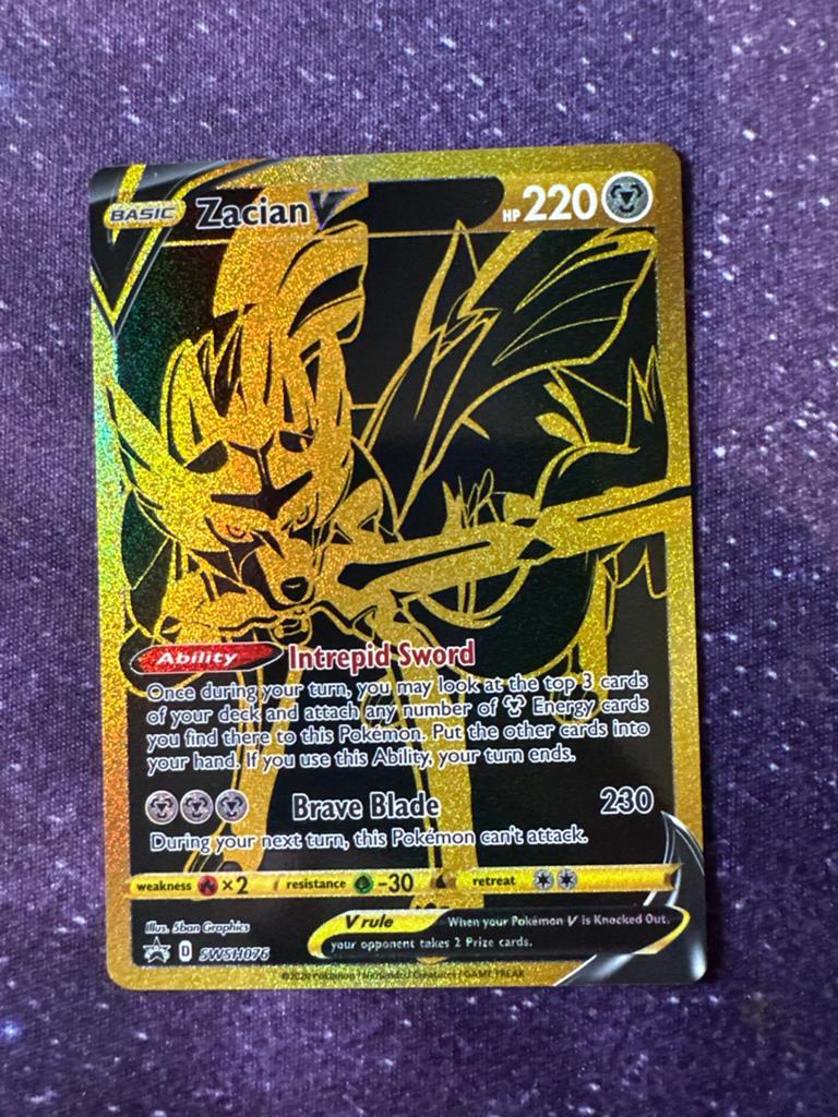 Zacian V SWSH076 Gold Secret Rare Pokémon Kaart, Ophalen of Verzenden, Zo goed als nieuw, Losse kaart, Foil