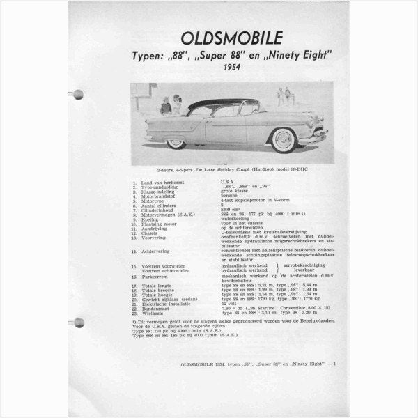 Oldsmobile 88 Super 88 Ninety eight Vraagbaak losbladig 1954, Ophalen of Verzenden, Gelezen, Overige merken