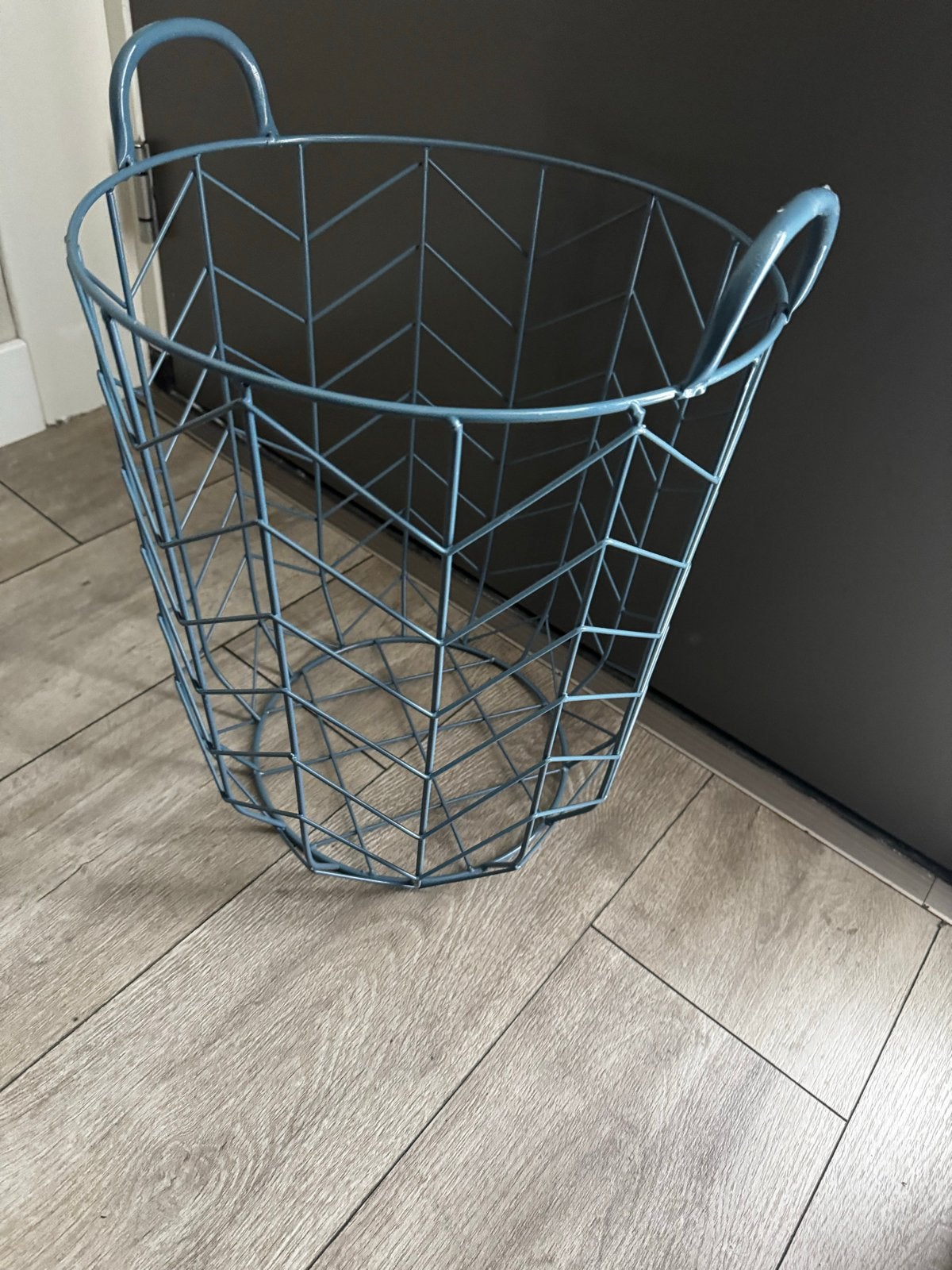 Stalen opbergmand - Blauw/grijs, Huis en Inrichting, Met handvatten, Gebruikt, Mand, Rond