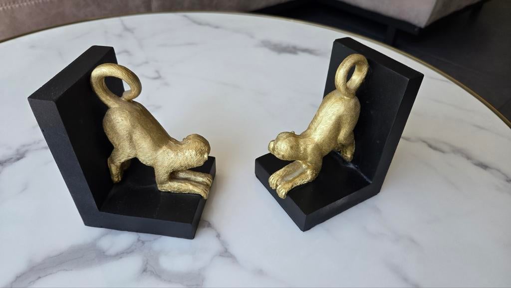 Boekensteunen met gouden apen - Zwart, Huis en Inrichting, Woonaccessoires | Overige, Zwart, Overige materialen, Nieuw, Ophalen of Verzenden