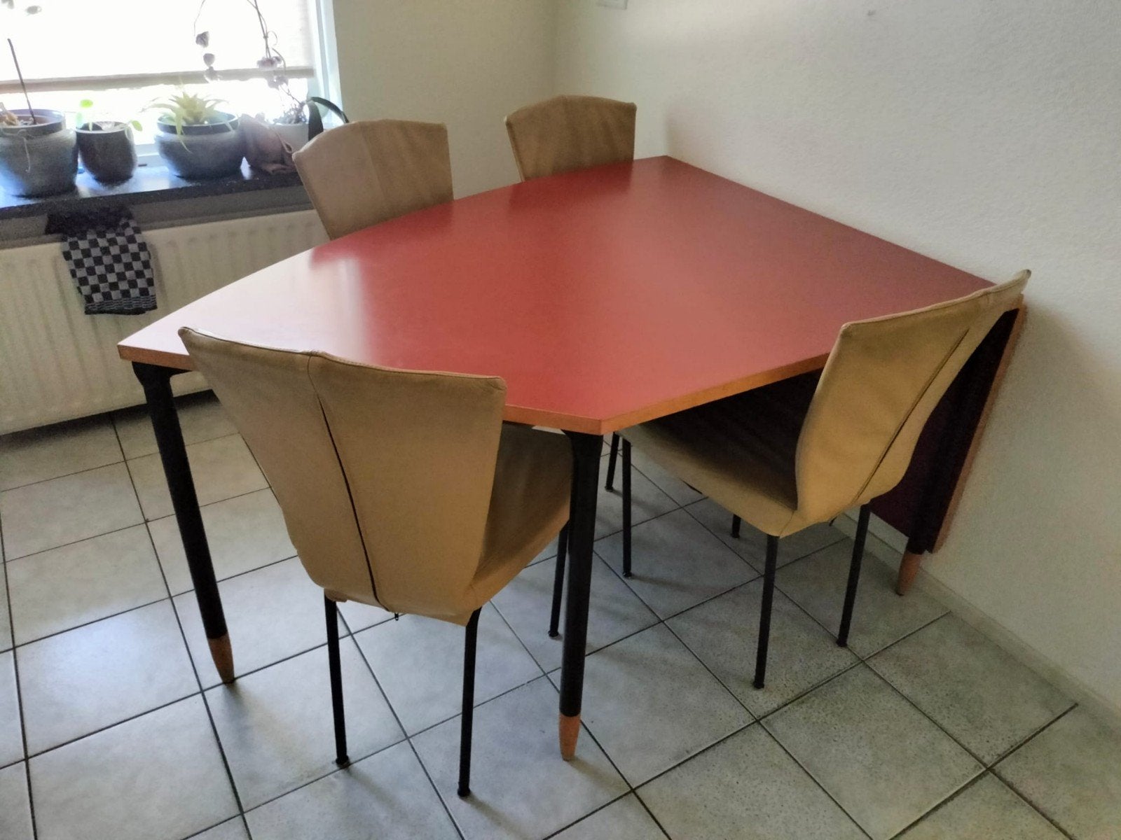 Inklapbare eettafel met 4 bijpassende stoelen, Ophalen, Gebruikt, Rechthoekig, 50 tot 100 cm