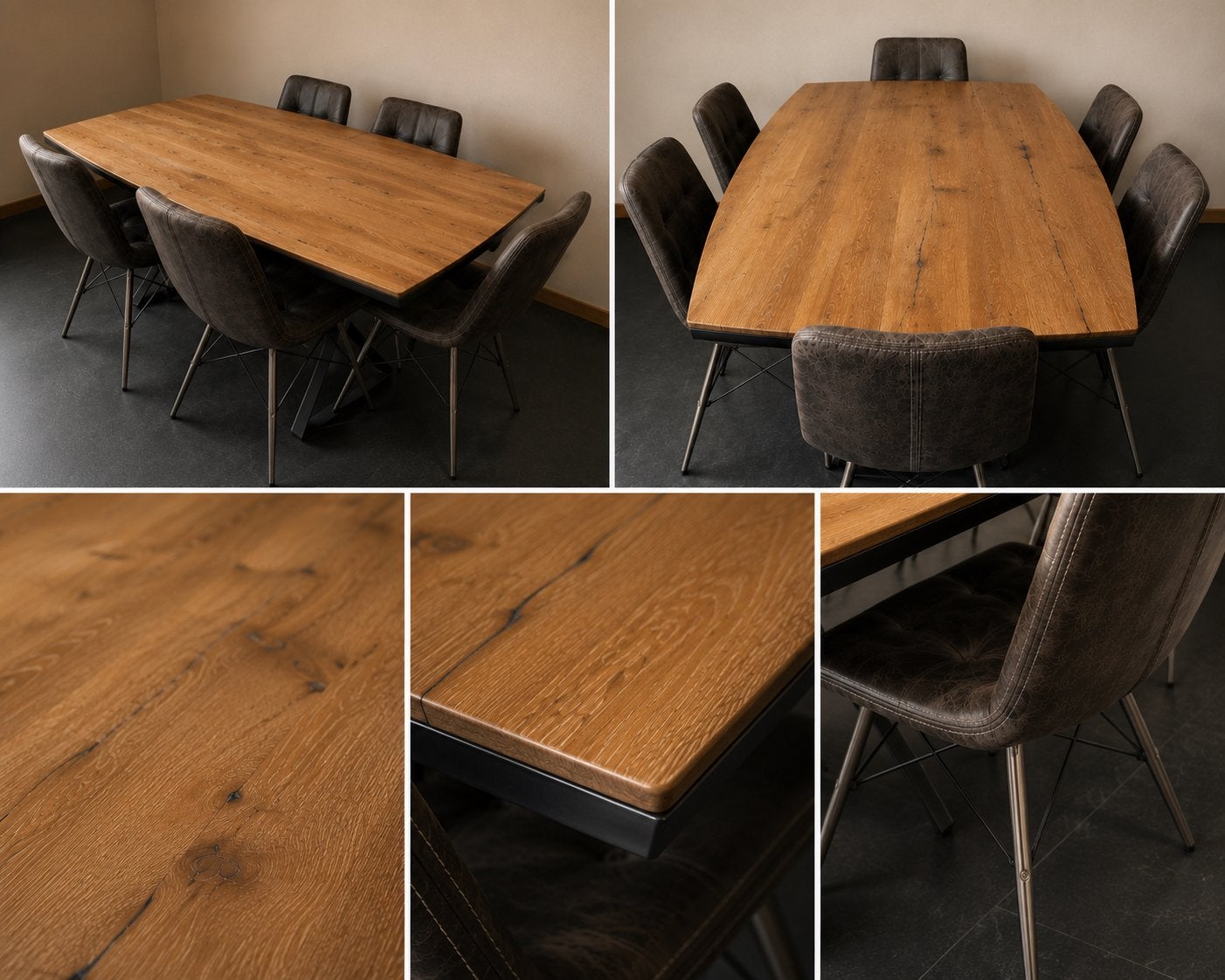 Eetafel met stoelen, Ophalen, Eikenhout, 200 cm of meer, 50 tot 100 cm