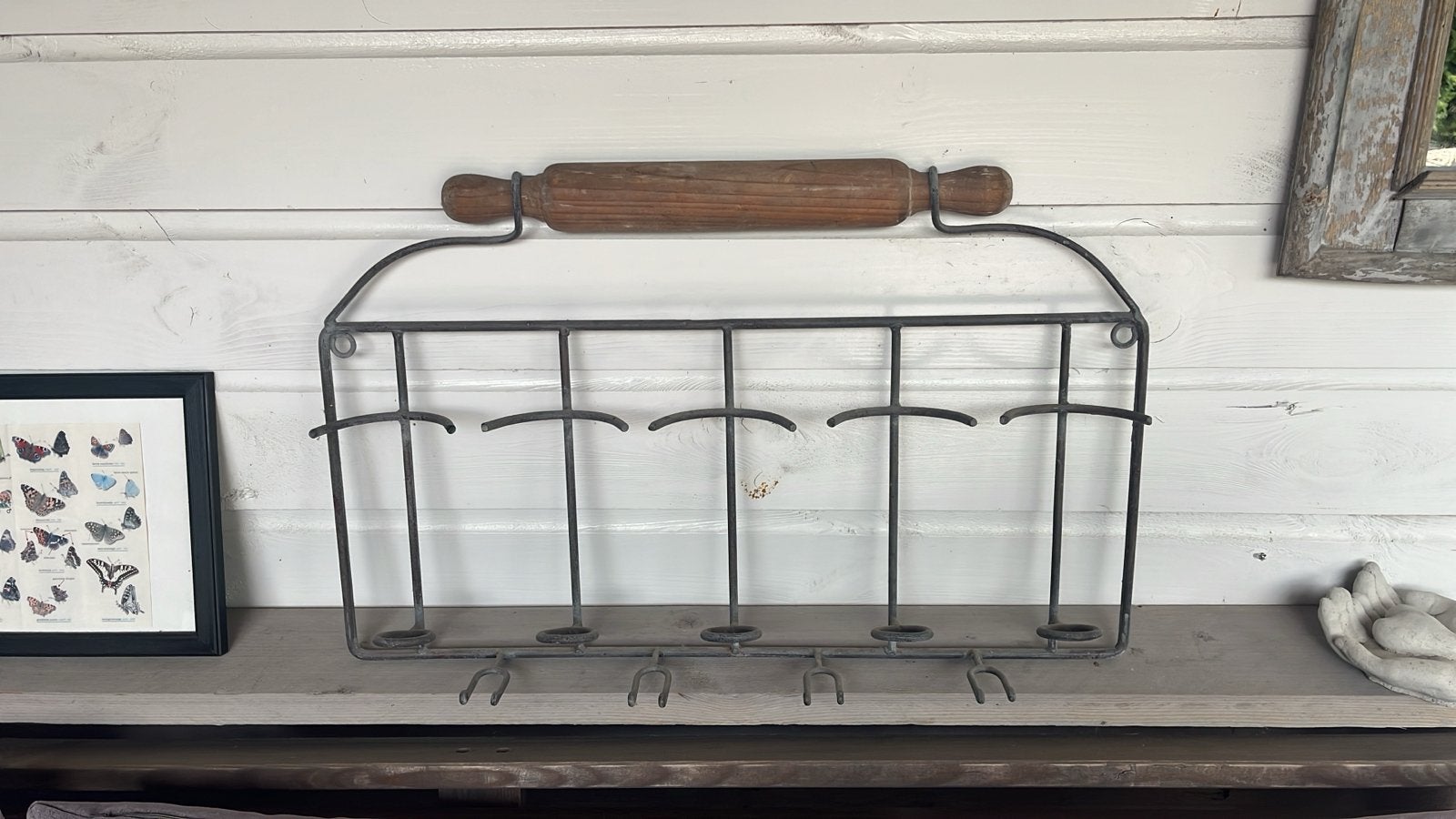 Vintage / brocante  rek voor 5 flessen, Ophalen, Vintage, Metaal, Gebruikt