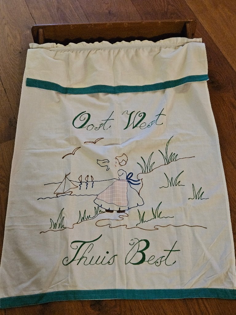 Vintage handdoekrek met geborduurde doek, Ophalen of Verzenden