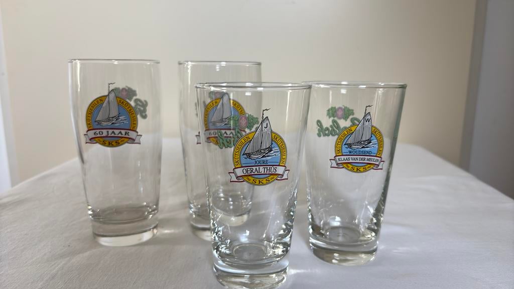 4 Grolsch bierglazen Skûtsjesilen, Verzamelen, Ophalen of Verzenden, Zo goed als nieuw, Glas of Glazen, Overige merken