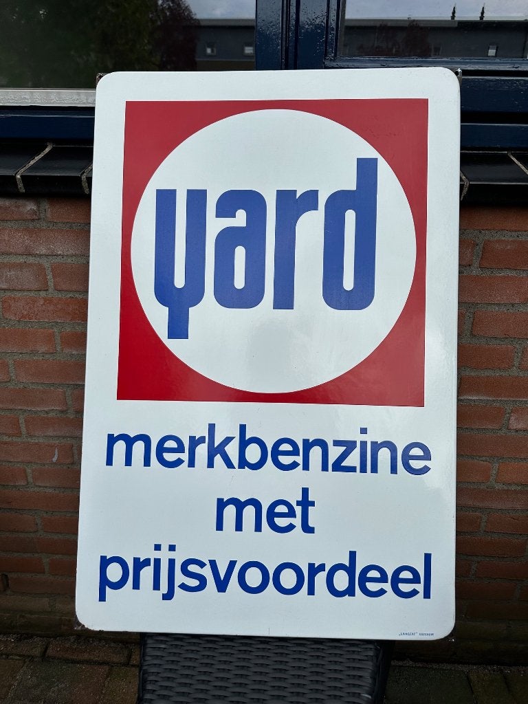 Oud emaille YARD BENZINE bord. Merkbenzine. Langcat Bussum., Verzamelen, Ophalen of Verzenden, Gebruikt, Reclamebord