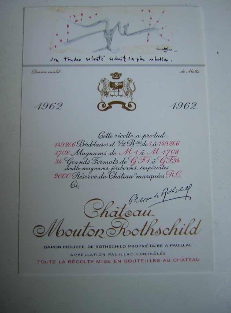 Origineel Chateau Mouton Rothschild Wijn Etiket 1962, Frankrijk, Nieuw, Ophalen of Verzenden, Rode wijn