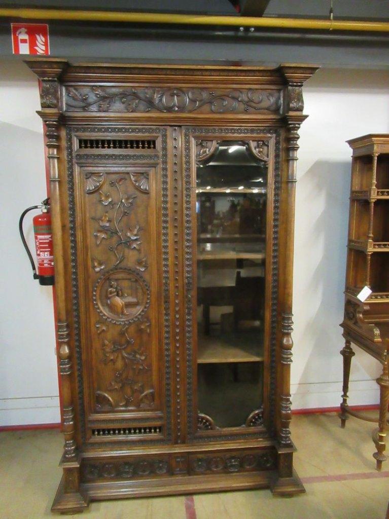 Oer 11448 ANTIEKE 19e eeuwse eikenhouten Bretonse glaskast, Antiek en Kunst, Ophalen
