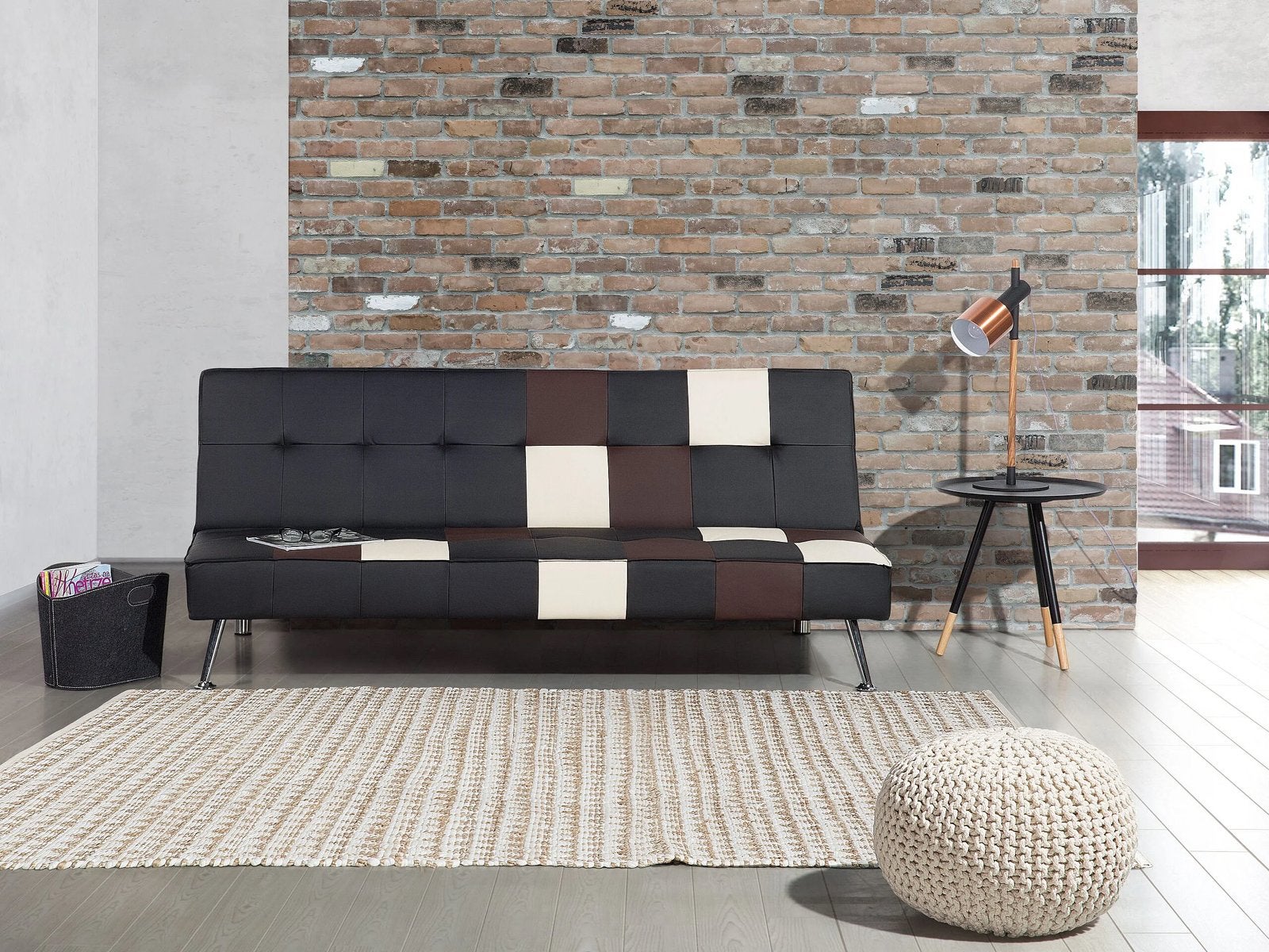 Beliani Slaapbank 3-zits - Zwart Patchwork Kunstleer Nieuw, Ophalen, Meerkleurig, 190 cm of minder, 180 cm