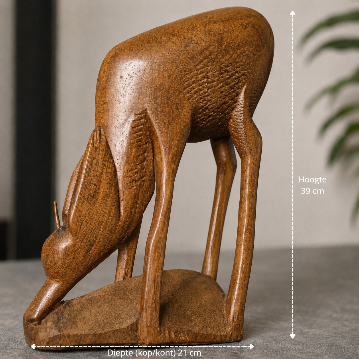 Groot Handgesneden Houten Hert / Antilope – Massief Hardhout, Ophalen of Verzenden