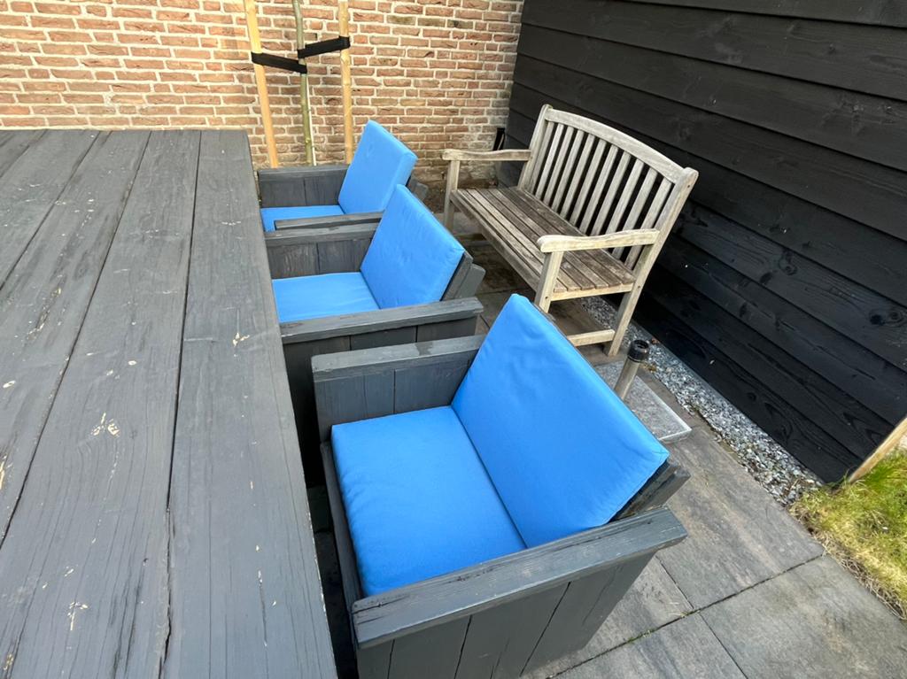 2 steigerhouten stoelen inclusief kussens, Gebruikt, Steigerhout, Stoel, Tuinset