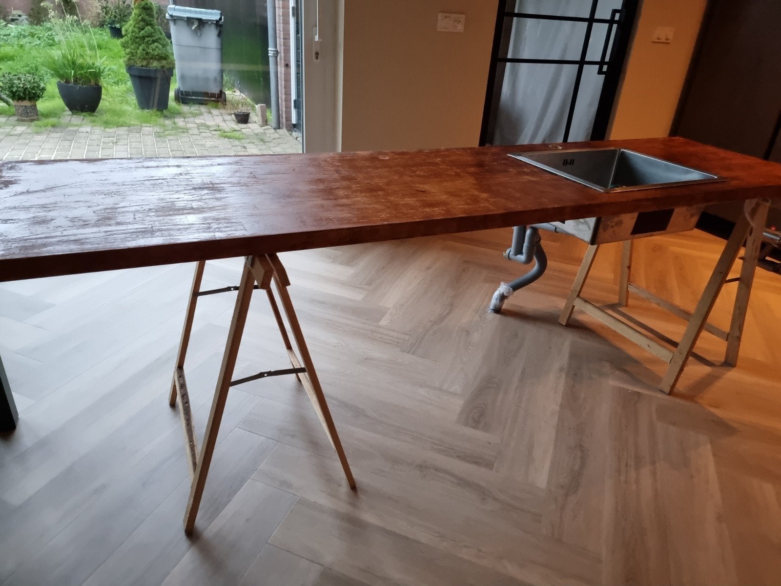 Houten IKEA keukenblad met spoelbak (226x62x4 cm), Huis en Inrichting, Ophalen, Gebruikt, Hout, IKEA