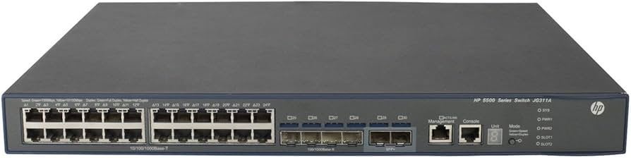 HP 5500-24G-4SFP HI Switch + JD368B 2x SFP+ 10G JG311A, Computers en Software, Netwerk switches, Hewlett Packard Enterprise B.V.