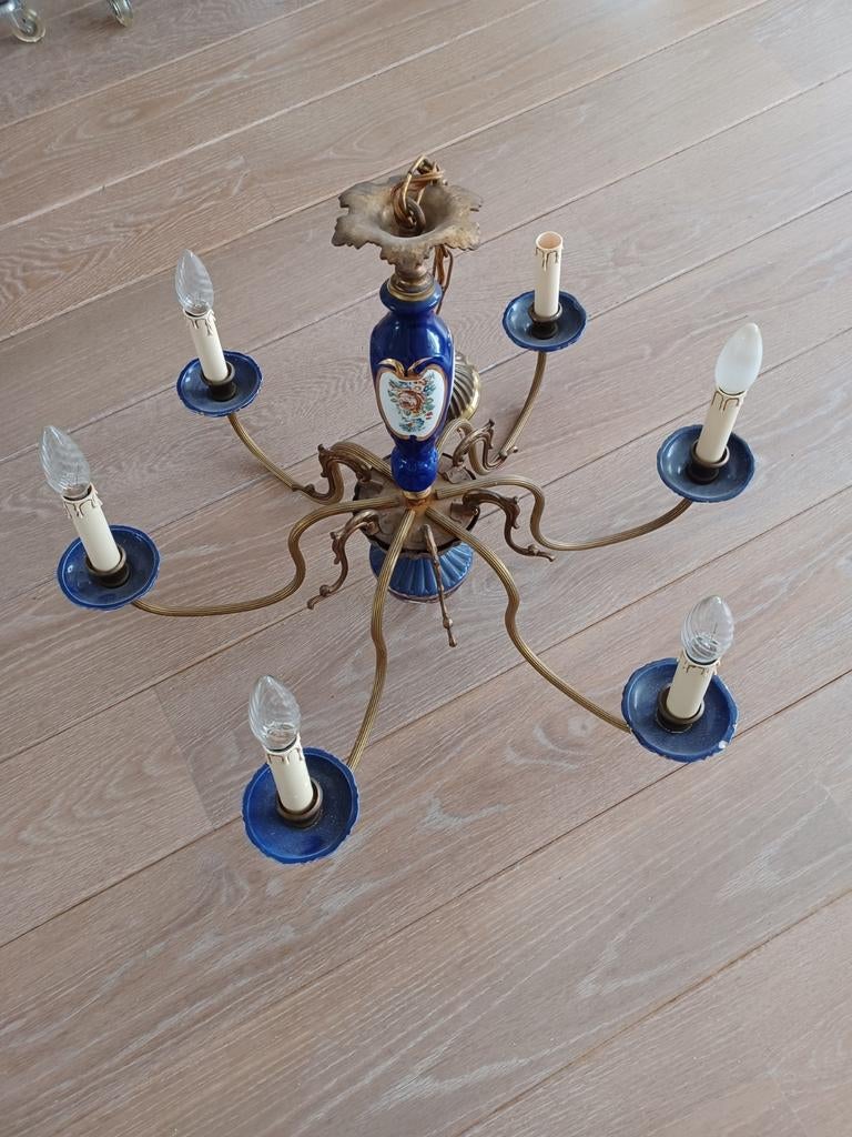 Mooie oude kroonluchter 6 lampen, Ophalen, Gebruikt, Metaal