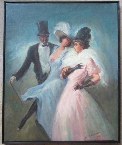 == mondain gezelschap == gesigneerd == uit 1914 ==, Antiek en Kunst, Ophalen of Verzenden