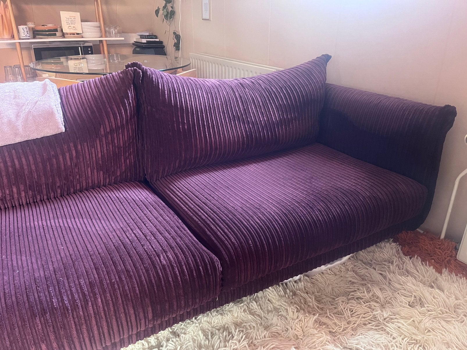 Paarse bank, bordeaux FONQ 3 zits, Ophalen, Driepersoons, 75 tot 100 cm, Zo goed als nieuw