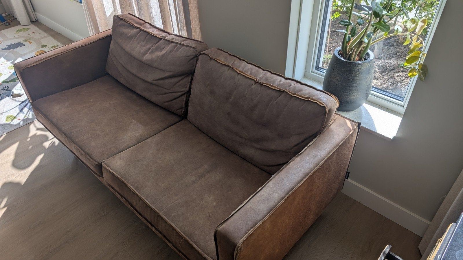 Comfortabele 2,5-zitsbank Rodeo in nubuck leer, Ophalen, Gebruikt, Tweepersoons, 75 tot 100 cm