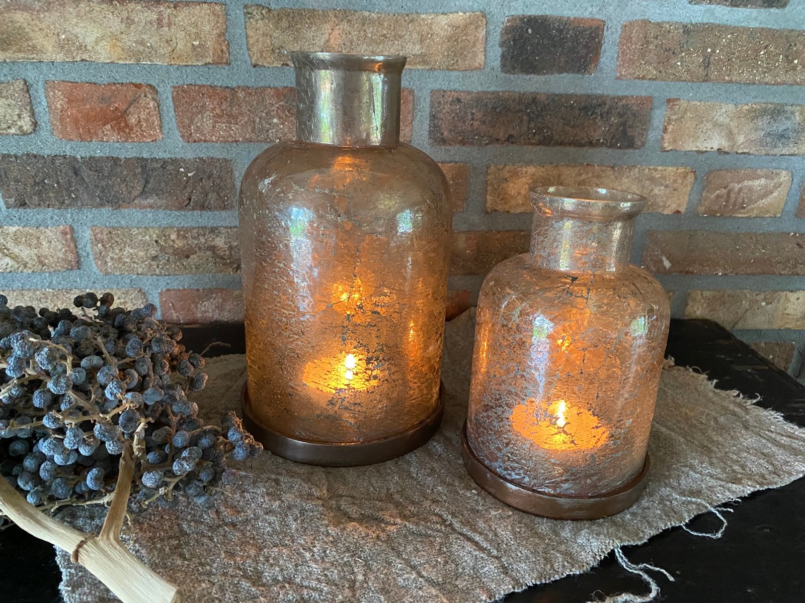 Landelijke set van 2 PTMD sfeerlichten, Ophalen of Verzenden, Zo goed als nieuw, Bruin, Glas