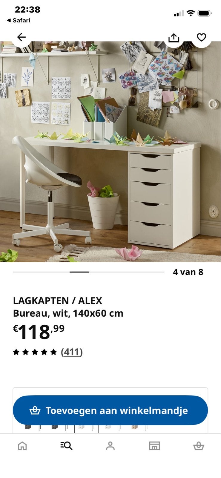 IKEA LAGKAPTEN / ALEX Bureau wit, 140x60 cm, Ophalen, Gebruikt, Met lades, Spaanplaat of MDF