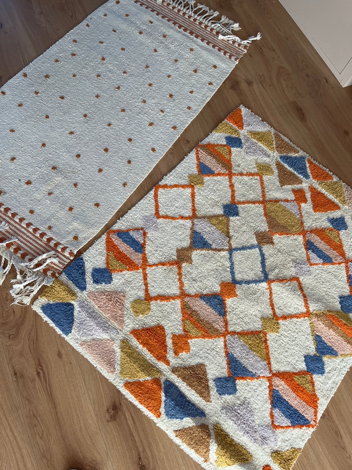 2 x Handgemaakt vloerkleed - 100% katoen, Huis en Inrichting, Stoffering | Tapijten en Kleden, 100 tot 150 cm, Wit, Ophalen of Verzenden