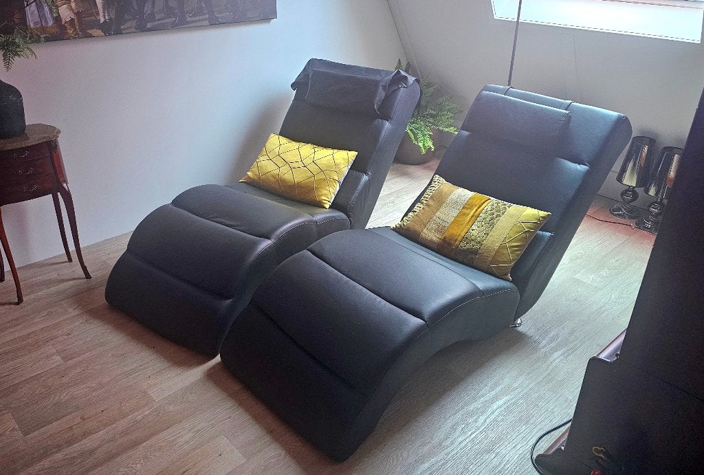 Relaxfauteuil zwart kunstleer (2 stuks), Ophalen, 150 cm of meer, 50 tot 75 cm, Modern