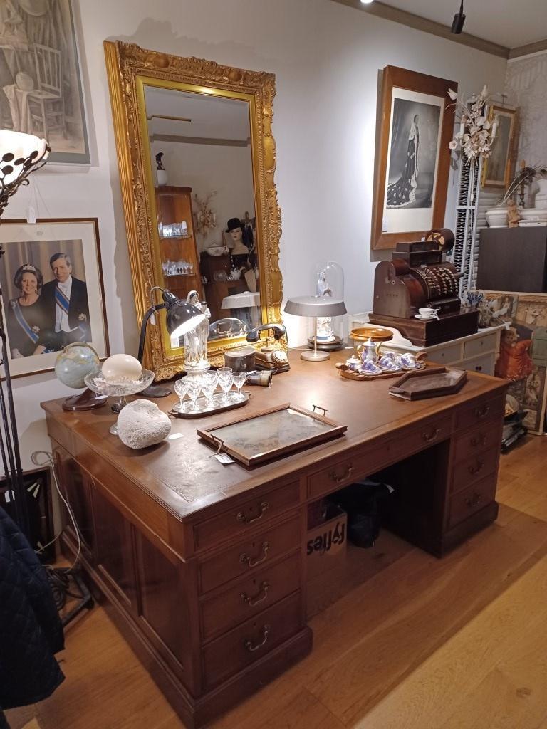 groot antiek mahonie houten bureau - duo bureau, Ophalen of Verzenden