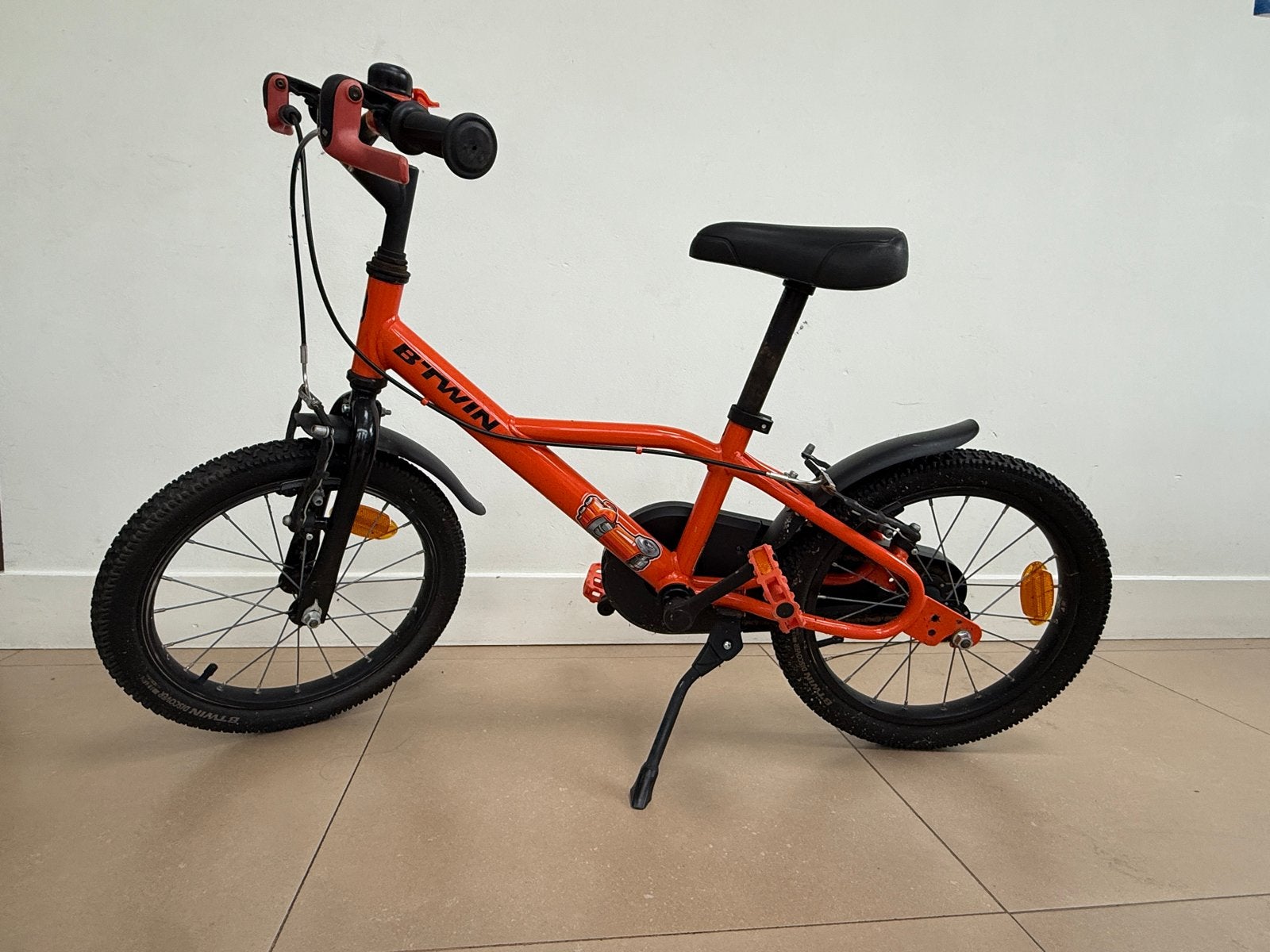 B'Twin Kinderfiets Oranje 16 inch, Ophalen, Zijwieltjes, Velgrem, 16 tot 20 inch