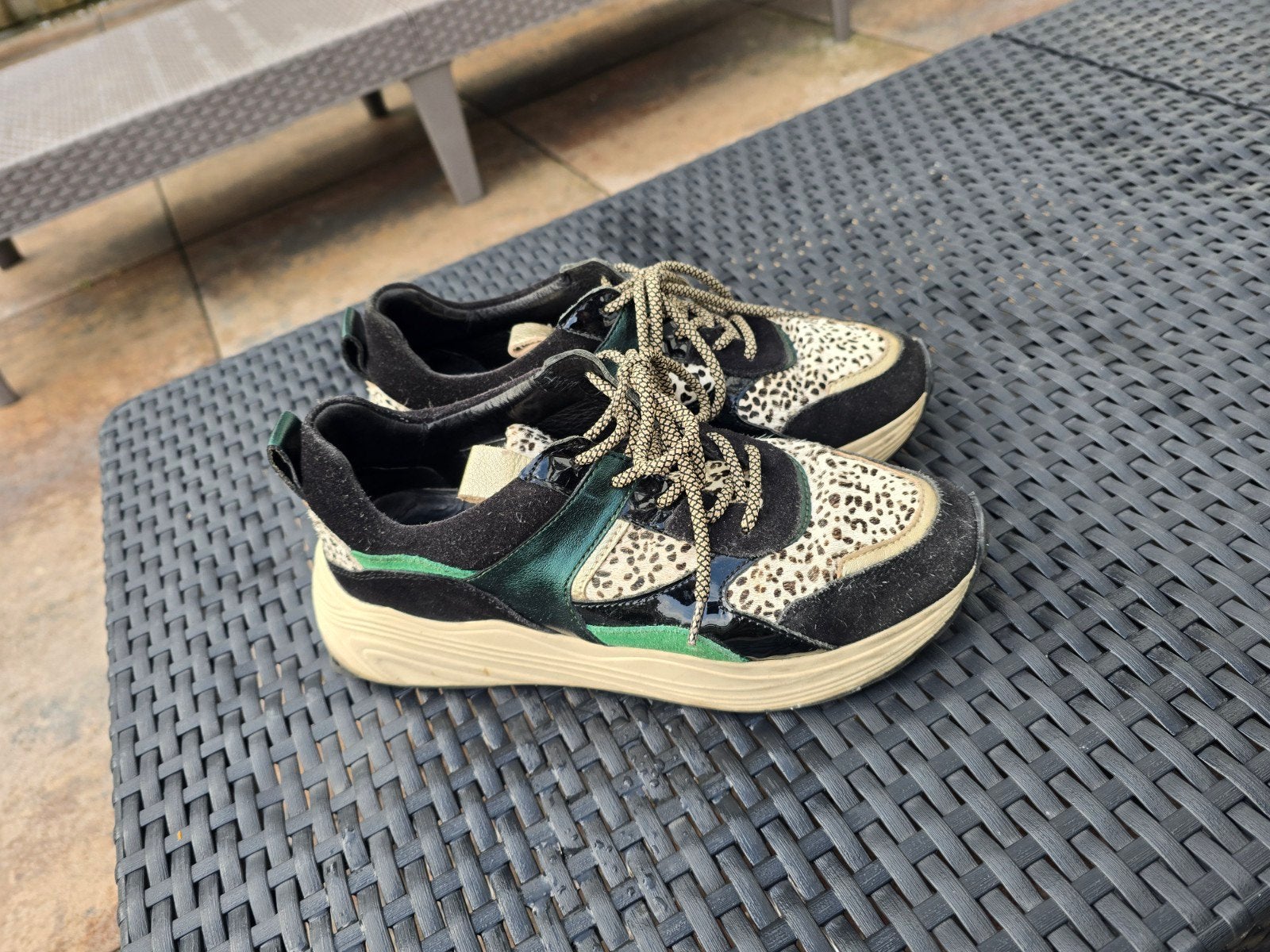 Manfield stoere sneakers maat 40 zwart beige groen, Zwart, Ophalen of Verzenden, Manfield, Sneakers of Gympen