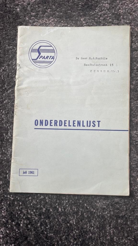 Sparta onderdelenlijst, Ophalen of Verzenden