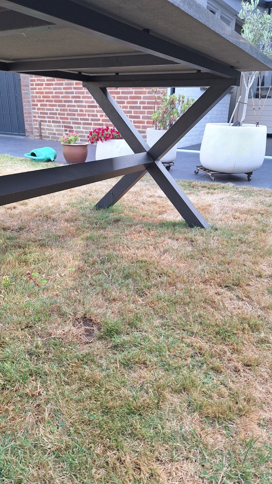 Tuin-/eettafel met massief Indisch basalt blad, Ophalen, Gebruikt, Rechthoekig, Aluminium