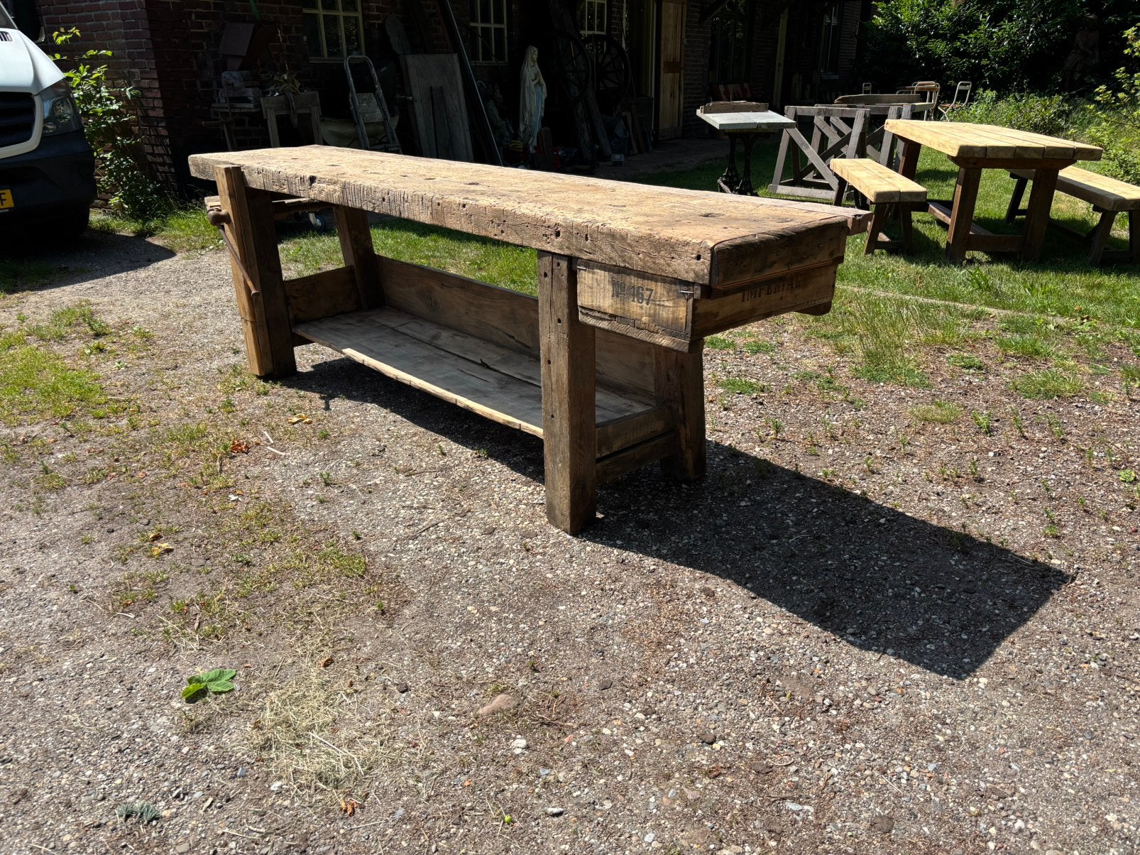Timmermanswerkbank of industriële houten werkbank sidetable, Ophalen of Verzenden